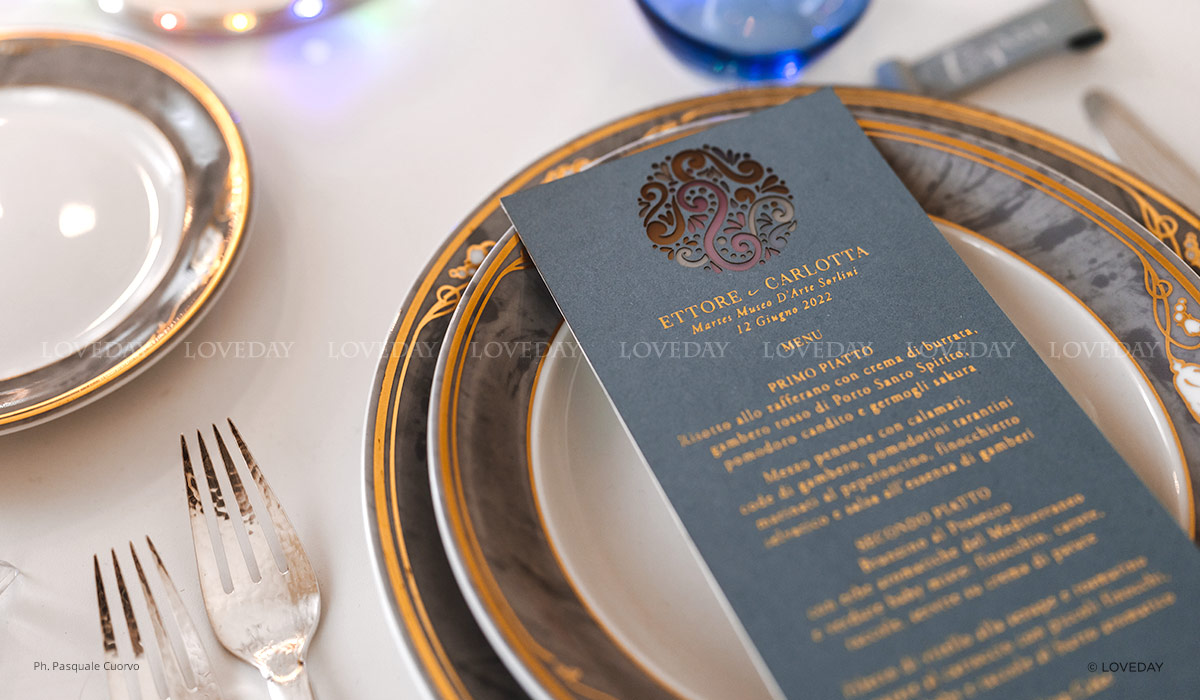 menu matrimonio stampa oro laser colorato by Loveday