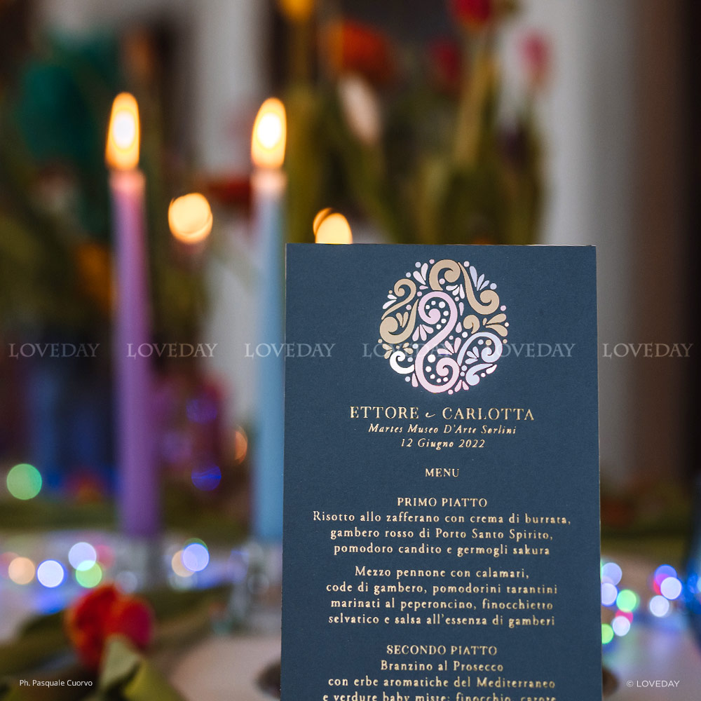 wedding menu stampa oro finestra laser colorato by Loveday