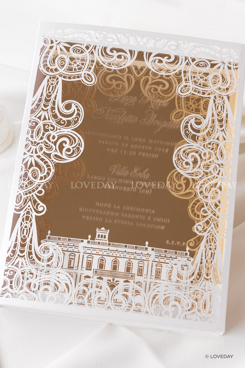 partecipazione marimonio luxury decoro personalizzato taglio laser plexiglas by Loveday
