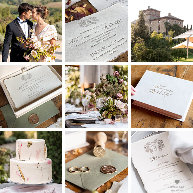 Matrimonio rustico con inviti in carta cotone 100% realizzata a mano con scatola personalizzata in velluto
